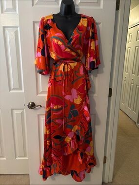 NWT Gorgeous Orange Floral Wrap Maxi!